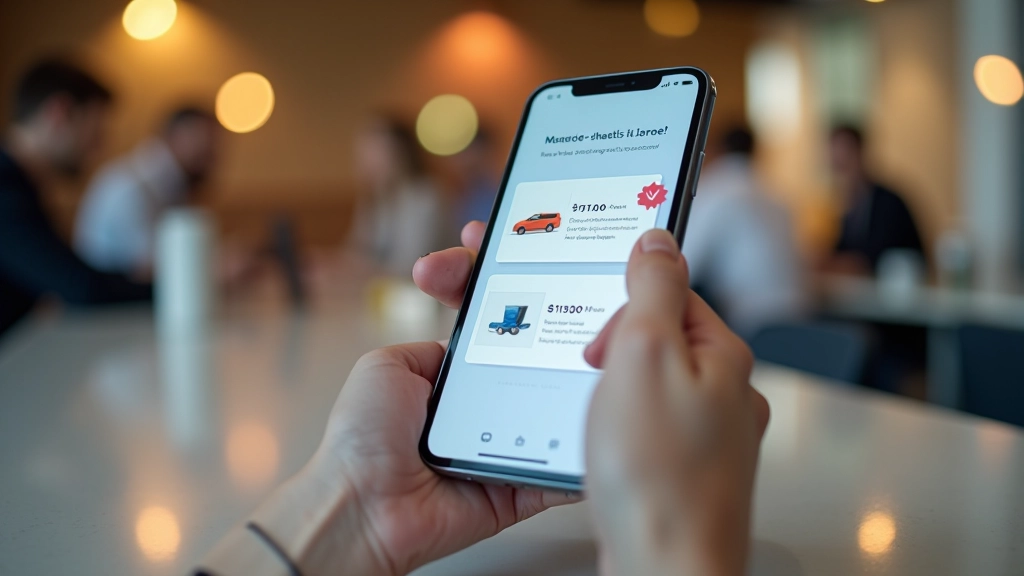 Išmanusis telefonas rodantis parduotuvės programą su skubos pranešimais ir limitais